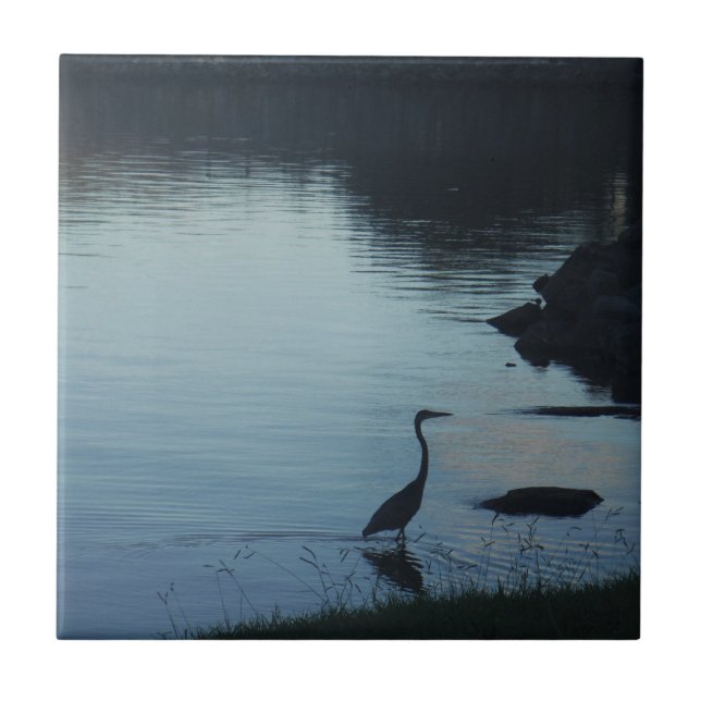 Crane at the Lake at Sunset Tile (Front)