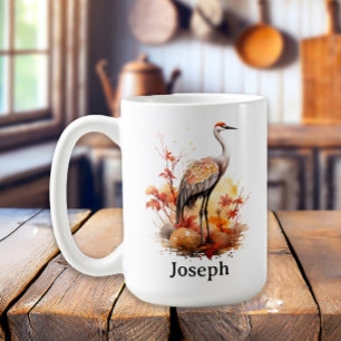 Crane Bird Autumn Wildlife Watercolor Coffee Mug