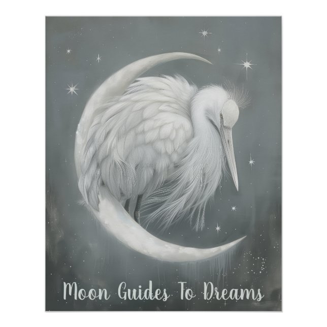 Crane bird baby sleeping on Moon Poster (Front)