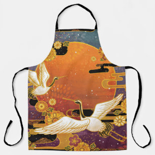 Crane Bird Chrysanthemum Japanese Pattern Apron