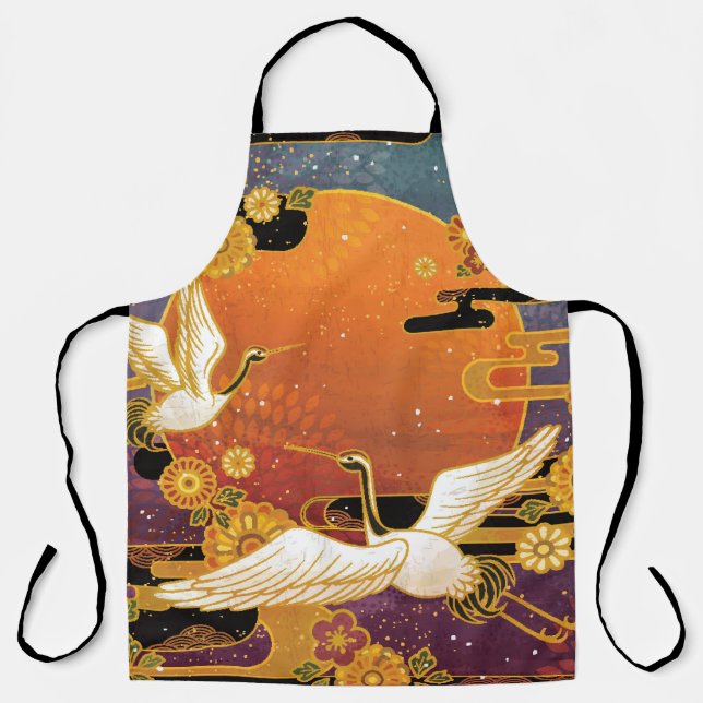 Crane Bird Chrysanthemum Japanese Pattern Apron (Front)