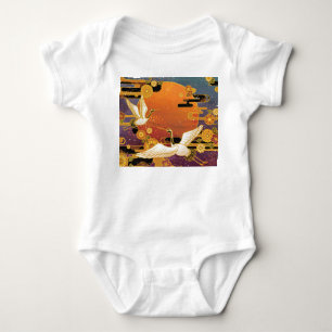 Crane Bird Chrysanthemum Japanese Pattern Baby Bodysuit