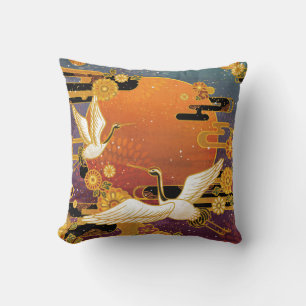 Crane Bird Chrysanthemum Japanese Pattern Cushion