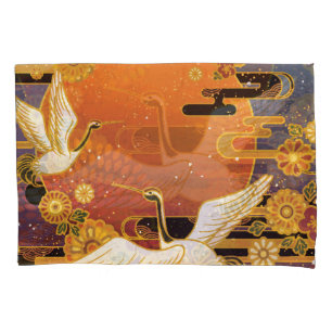 Crane Bird Chrysanthemum Japanese Pattern Pillowcase
