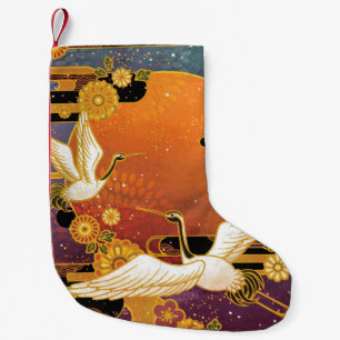 Crane Bird Chrysanthemum Japanese Pattern Small Christmas Stocking