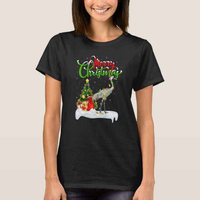 Crane Bird  Xmas Decorations Santa Crane Christmas T-Shirt (Front)