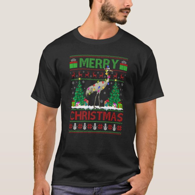 Crane Bird  Xmas Tree Ugly Santa Crane Christmas T-Shirt (Front)