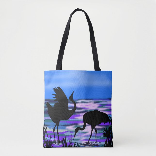Crane Birds Tote Bag Sunset Lake (Front)