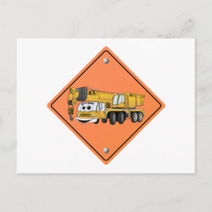 Crane Cartoon Construction Sign Postcard