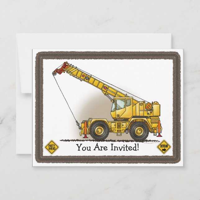 Crane Construction Kids Party Invitation (Front)