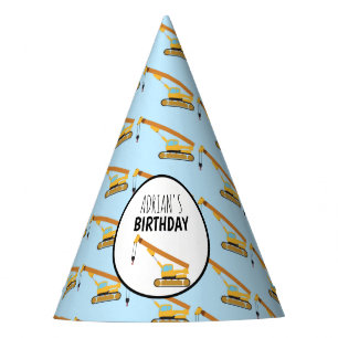 Crane Construction Truck Boy Birthday Party Hat