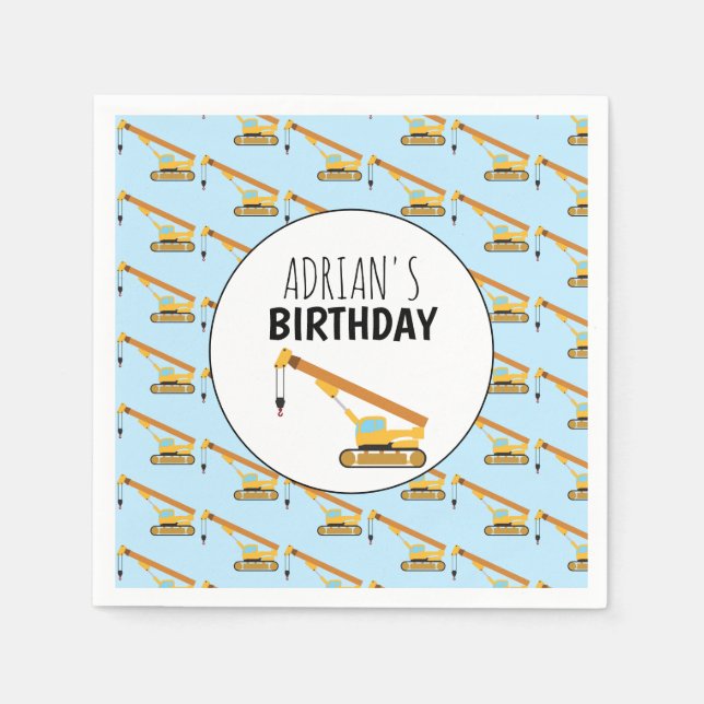 Crane Construction Truck Boy Birthday Party Napkin (Front)