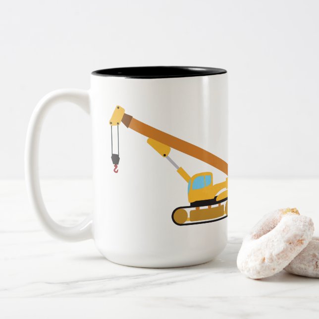 Crane Construction Truck Two-Tone Coffee Mug (With Donut)