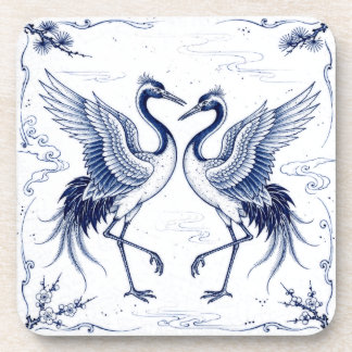 Crane Dance Japanese Imari Ware Style Blue White Coaster