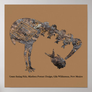 Crane Eating Fish, Mimbres Pottery Design Poster