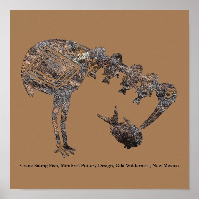 Crane Eating Fish, Mimbres Pottery Design Poster (Front)