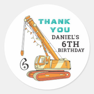 Crane Excavator Construction Kids Birthday Party Classic Round Sticker