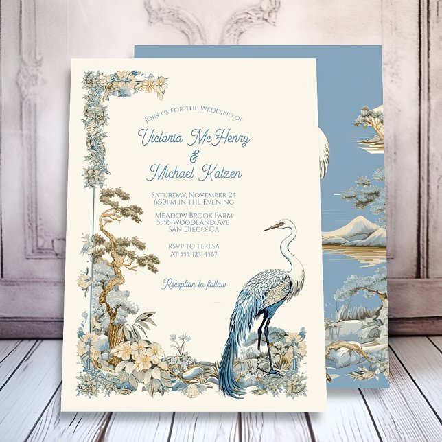 Crane floral Asian Bayou Nature Wedding Invitation (Creator Uploaded)