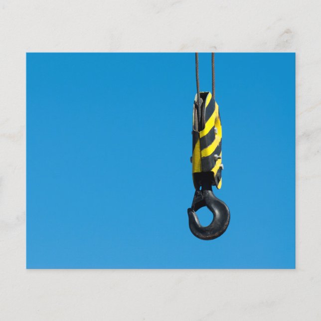Crane hook with yellow and black stripes hanging flyer (Front)