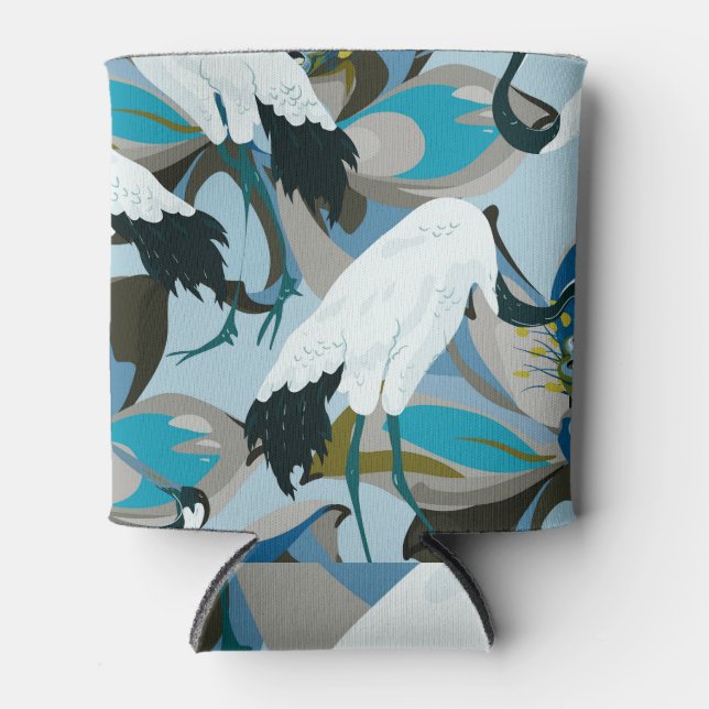 Crane & Lotus: Abstract Vintage Can Cooler (Front)