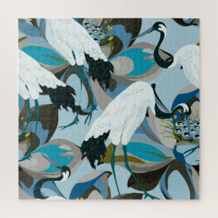 Crane & Lotus: Abstract Vintage Jigsaw Puzzle