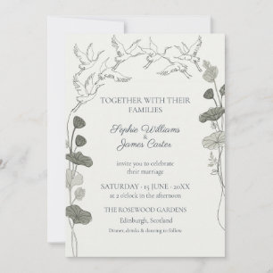Crane Lotus Botanical Ink Garden Invitation