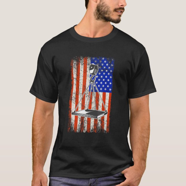 Crane Operator American Flag Heavy Machinery Crane T-Shirt (Front)