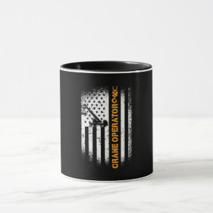 Crane Operator Construction Site American Flag Mug