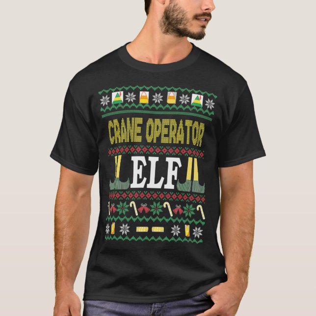 Crane Operator Elf Funny Christmas Gift T-Shirt (Front)