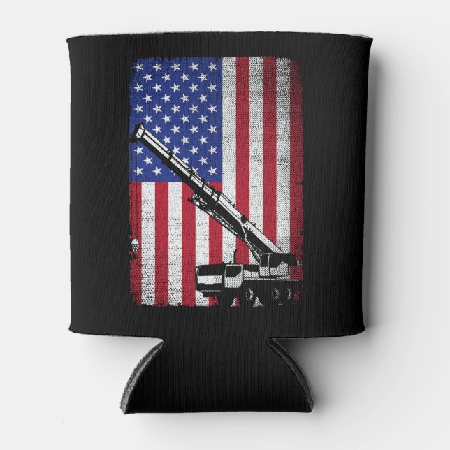 Crane Operator Heavy Machinery Usa American Flag  Can Cooler (Front)