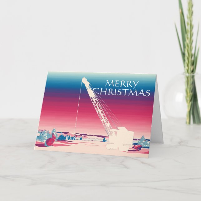 CRANE OPERATOR ICE FISHING LAKE MERRY CHRISTMAS HOLIDAY CARD (Front)