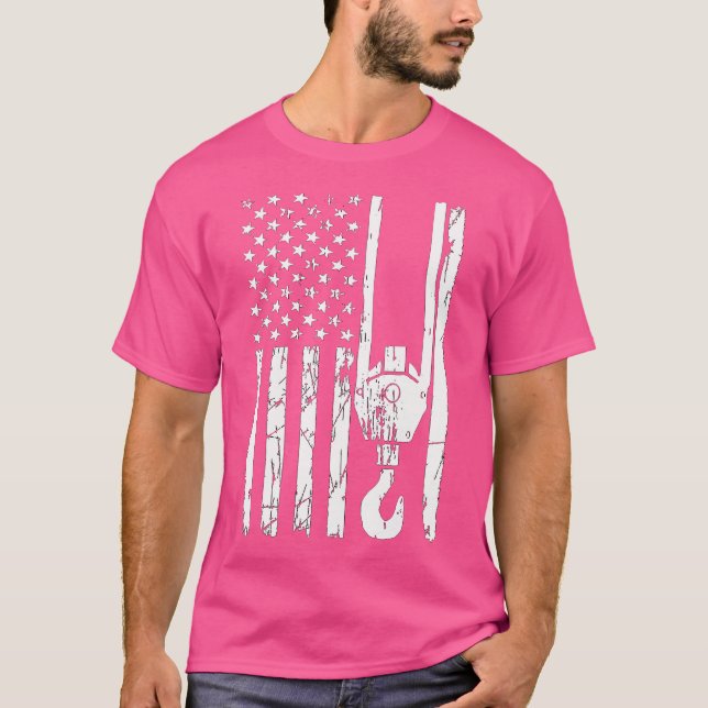 Crane Operator Patriotic American Flag T-Shirt (Front)