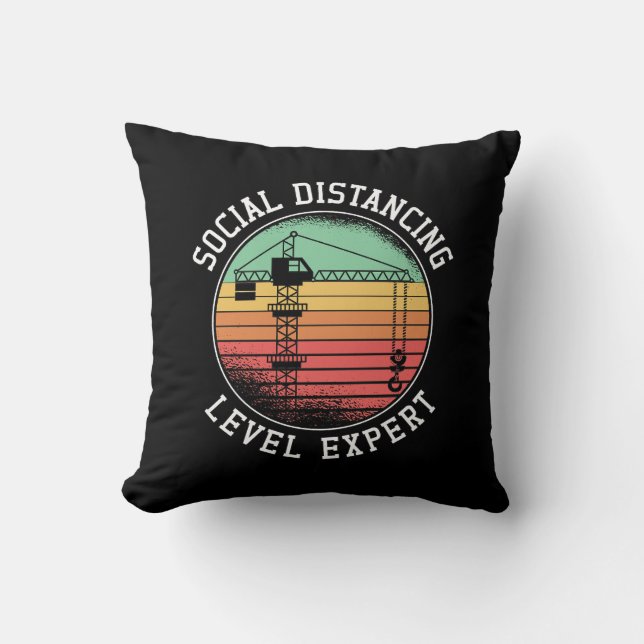 Crane Operator Social Distance Level Expert Retro Cushion (Front)