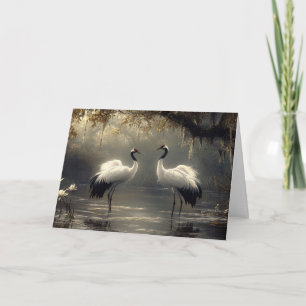 Crane Pair in a Misty Marsh Card