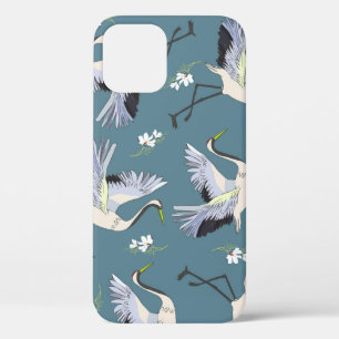 Crane Pattern, Illustration Flying Bird. iPhone 12 Case