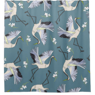 Crane Pattern, Illustration Flying Bird. Shower Curtain