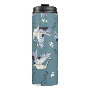 Crane Pattern, Illustration Flying Bird. Thermal Tumbler