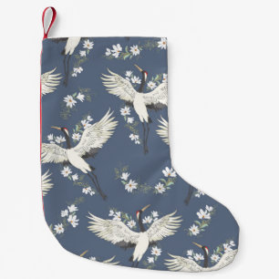 crane, pattern, vintage illustration flying bird f small christmas stocking