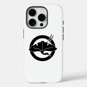 Crane-shaped ginkgo leaf on a circle iPhone 16 pro case