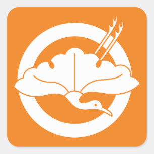 Crane-shaped ginkgo leaf on circle square sticker