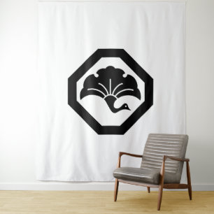 Crane-shaped ginkgo leaf on tray tapestry