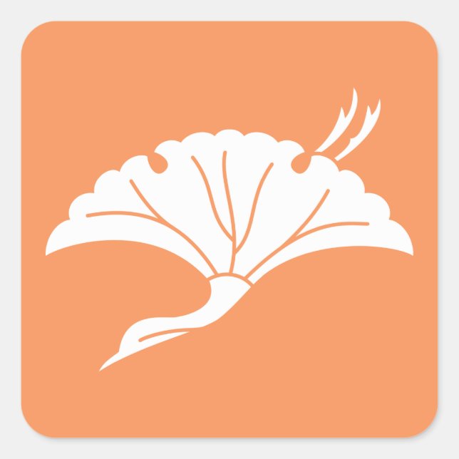 Crane-shaped ginkgo leaf square sticker (Front)