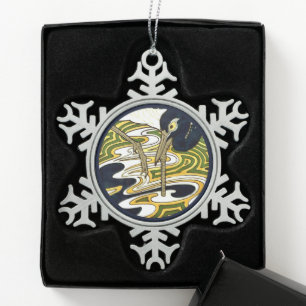 Crane Tile from 1800s Crane and Columbine Panel Snowflake Pewter Christmas Ornament