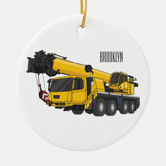 Crane truck cartoon illustration ceramic tree decoration (Front)