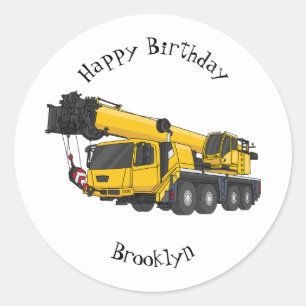 Crane truck cartoon illustration classic round sticker