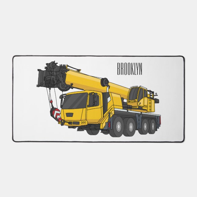 Crane truck cartoon illustration desk mat (Front)