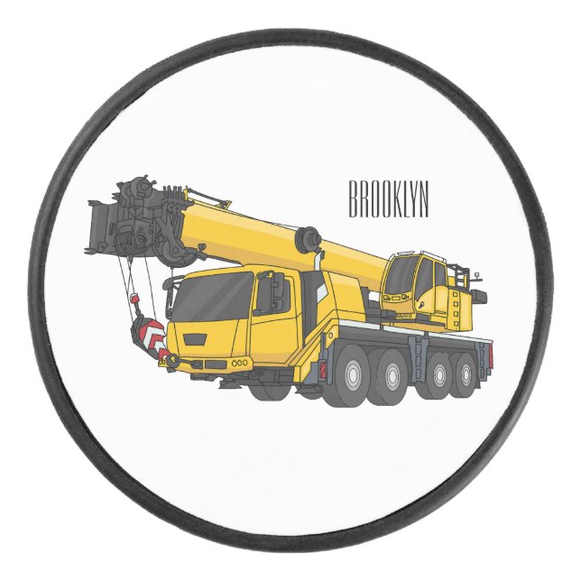 Crane truck cartoon illustration hockey puck (Front)