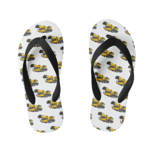 Crane truck cartoon illustration kid's flip flops