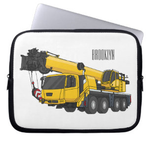 Crane truck cartoon illustration laptop sleeve