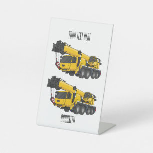Crane truck cartoon illustration pedestal sign